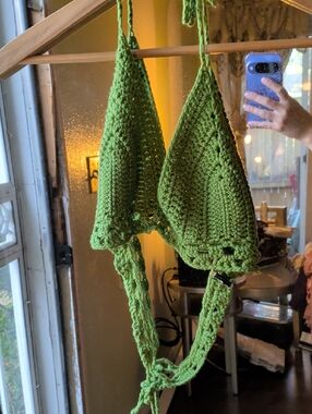 Green Crochet Triangle Bikini Top - Handmade Swim Bralette